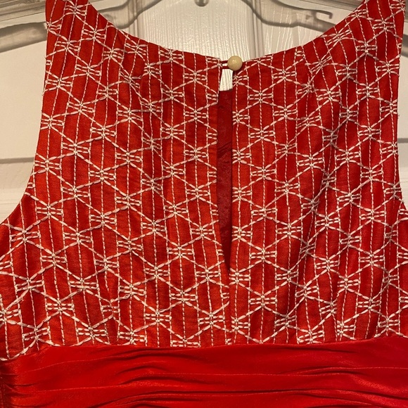 Tracy Reese Ablaze Fit & Flare Cumberbund Dress Orange Red Zipper Sleeveless 4 - Picture 2 of 14